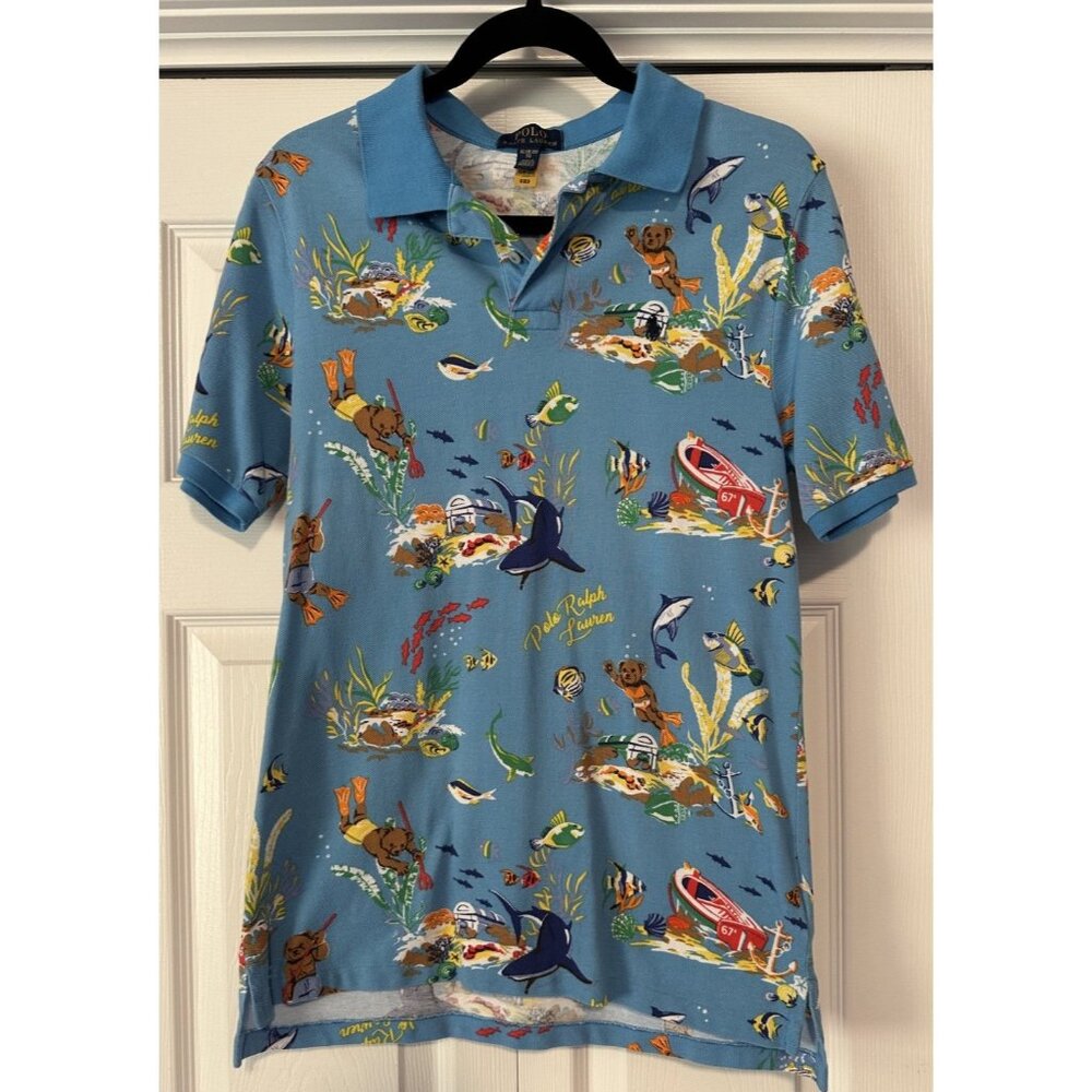 Ralph Lauren Polo shirt scuba snorkel bear tropical Hawaiian kids XL adult Small